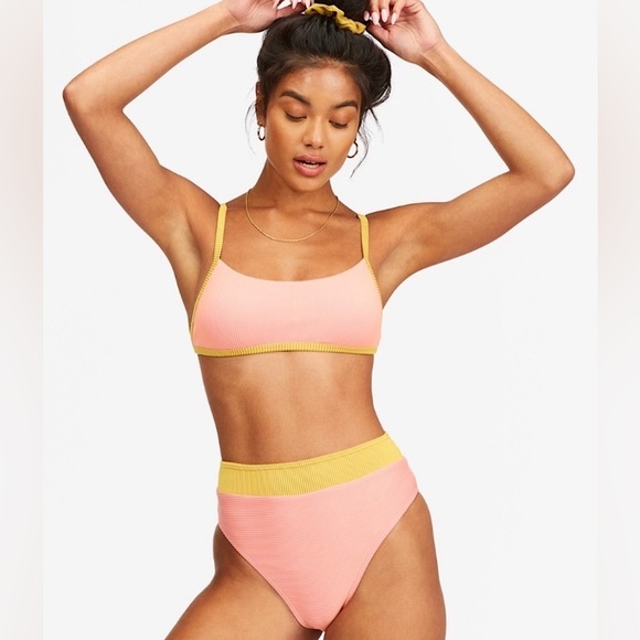 Billabong 💛 Color Block Square Bralette Bikini Top | Hi Maui Cheeky Bottom - Picture 6 of 15